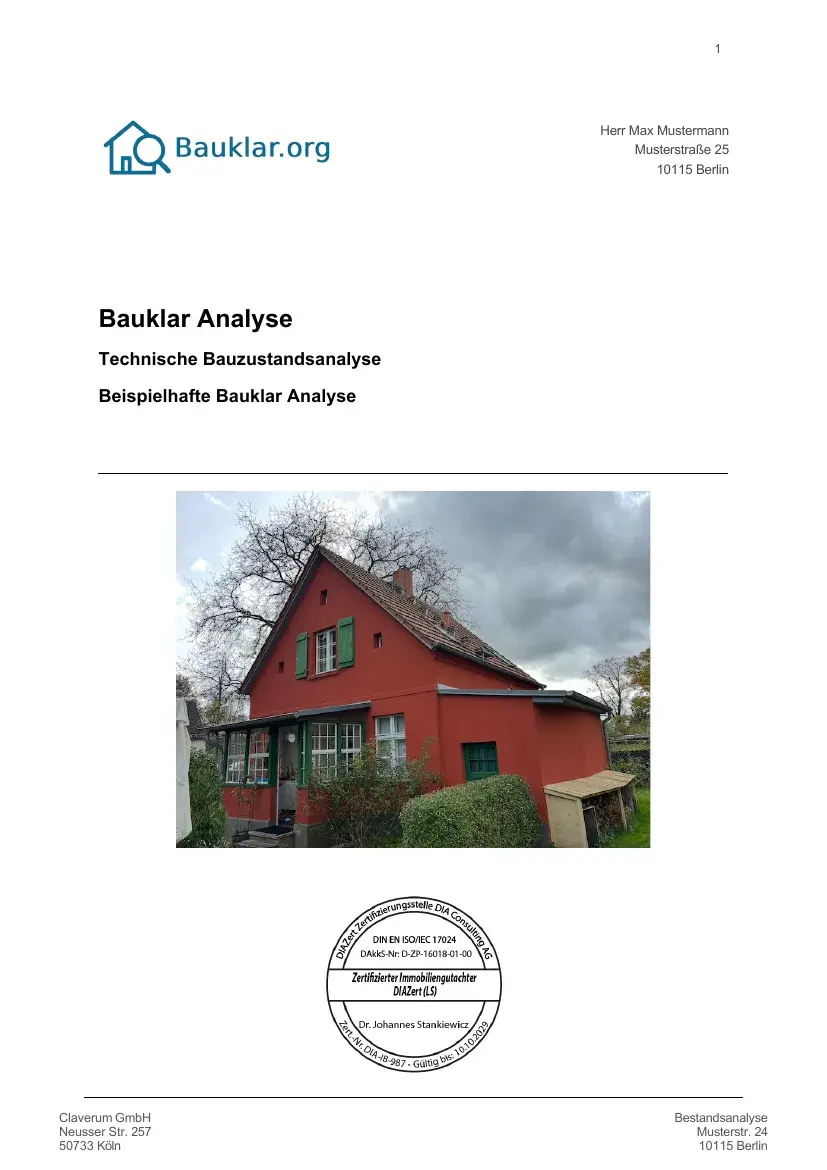 Mustergutachten – Deckblatt