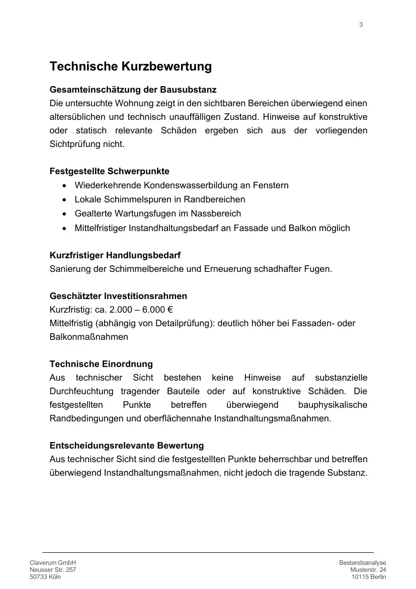 Mustergutachten – Zusammenfassung