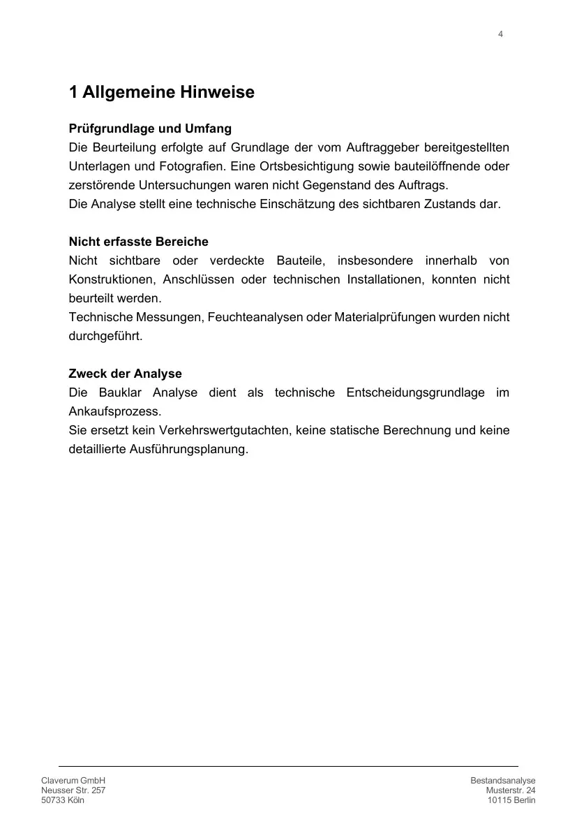 Mustergutachten – Bewertung nach Gewerken